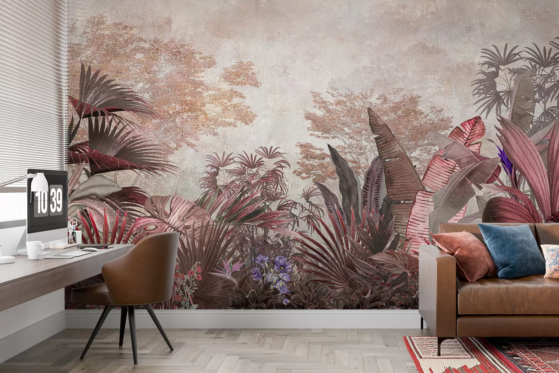 fotószőnyeg Illusztráció vintage trópusi tapéta egzotikus pálma lombozattal u97104