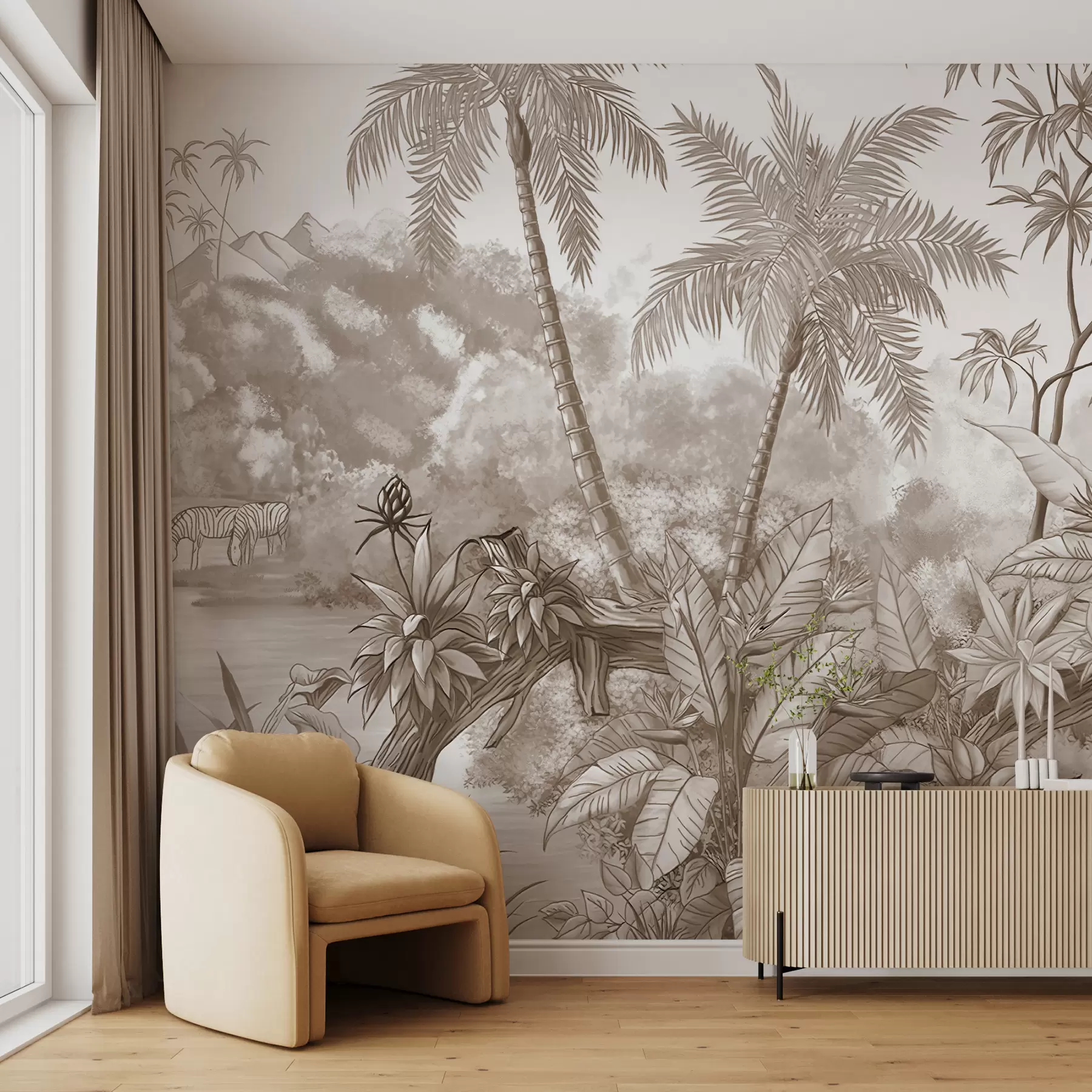 fotószőnyeg Trópusok bézs színben u59039v2