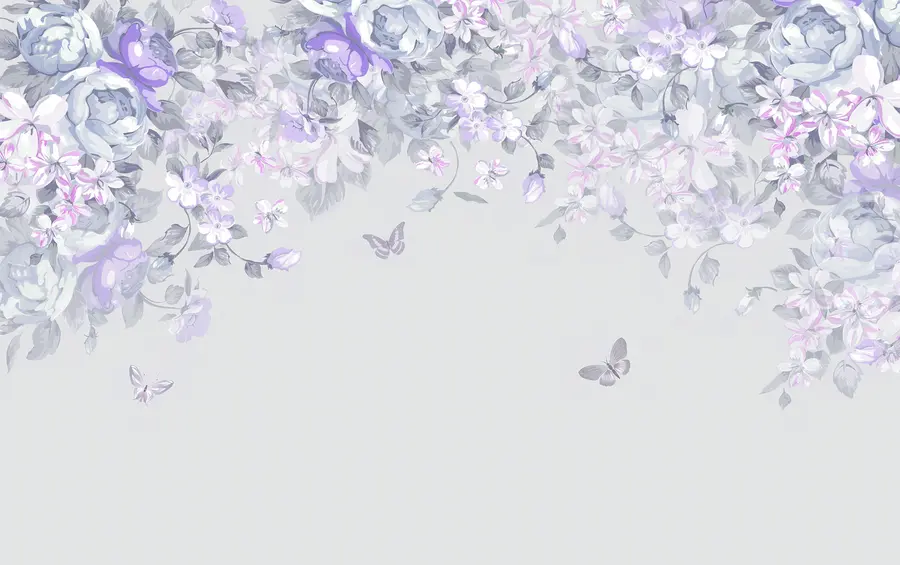 fotószőnyeg Lila kert virágokkal és pillangókkal u94295v3