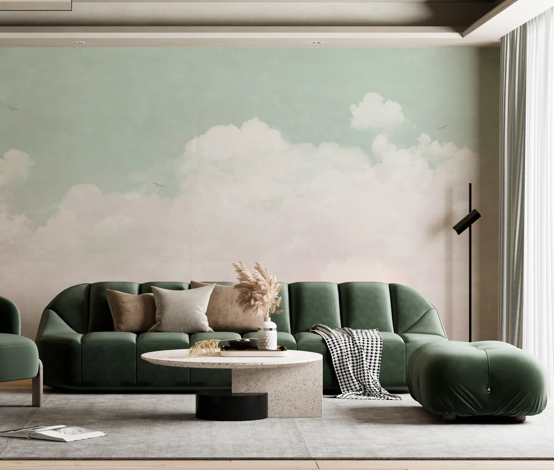 fotószőnyeg Vintage felhők az égen zöldben u96783v2