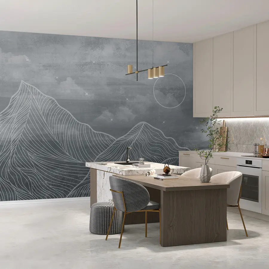 fotószőnyeg Grunge textúra felhőkkel és hegyekkel, szürke szín, természet téma Art u98838v1