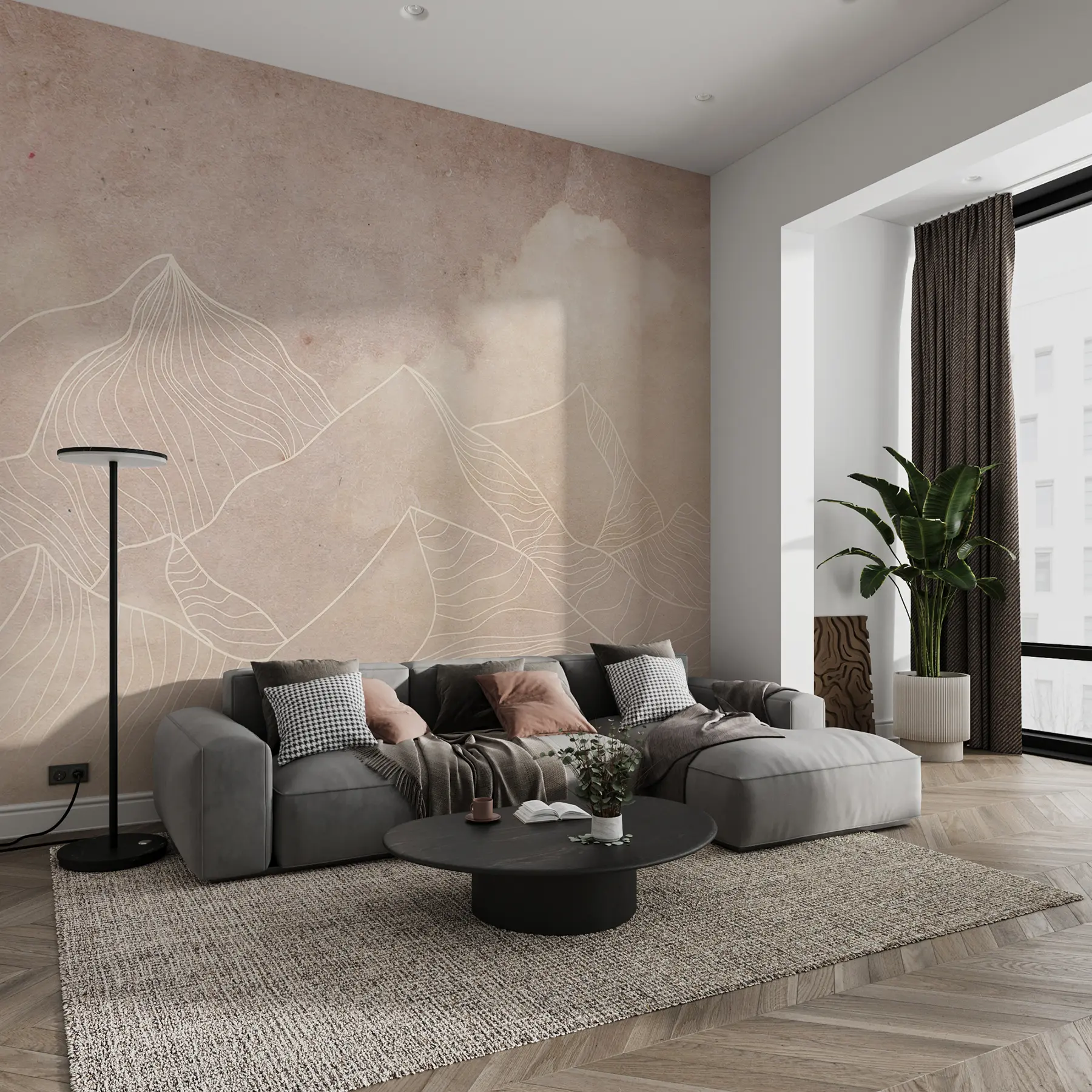 fotószőnyeg Grunge textúra absztrakt hegyekkel, bézs szín, természet téma Art u98839