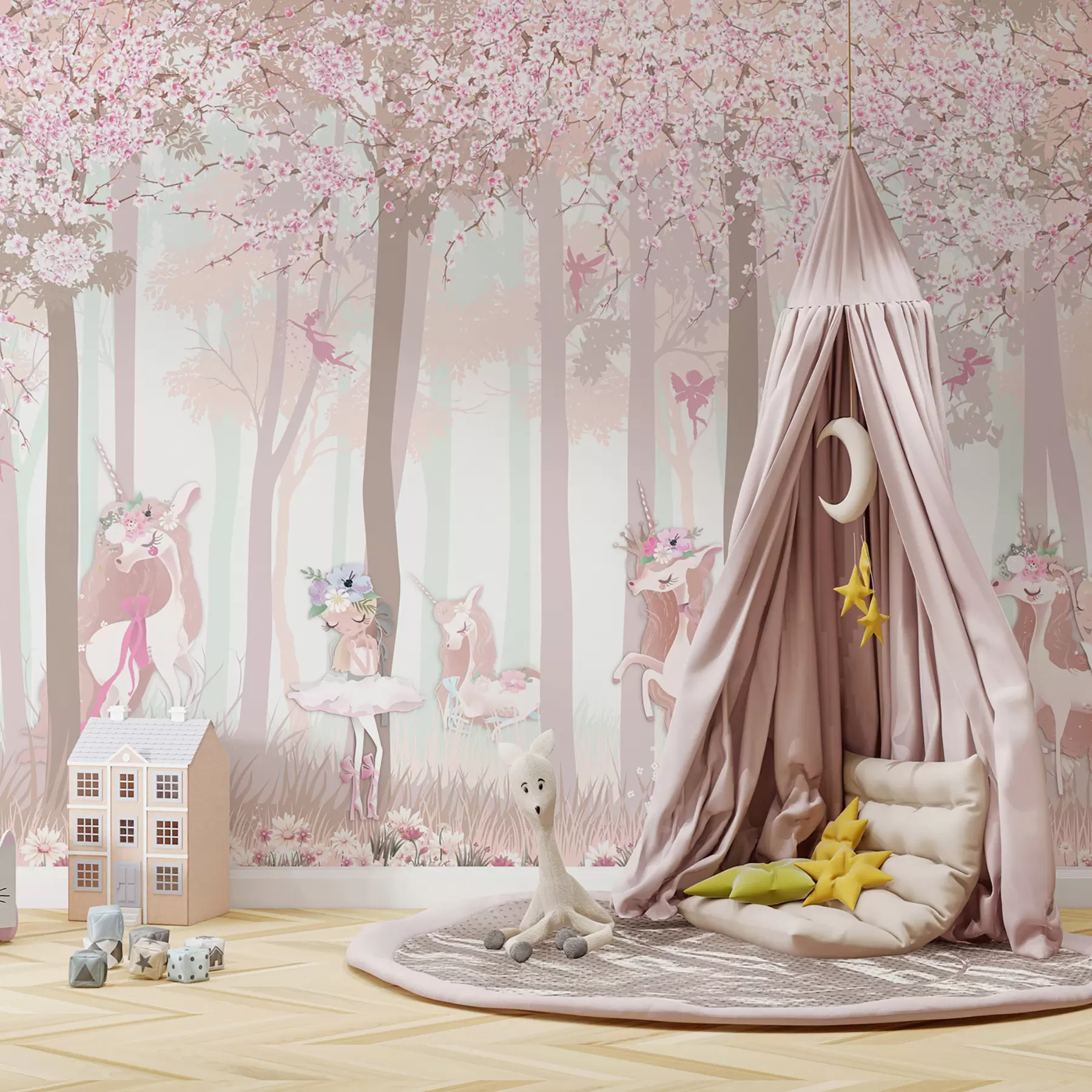 fotószőnyeg Egy erdő hercegnőkkel és egyszarvúakkal u98694