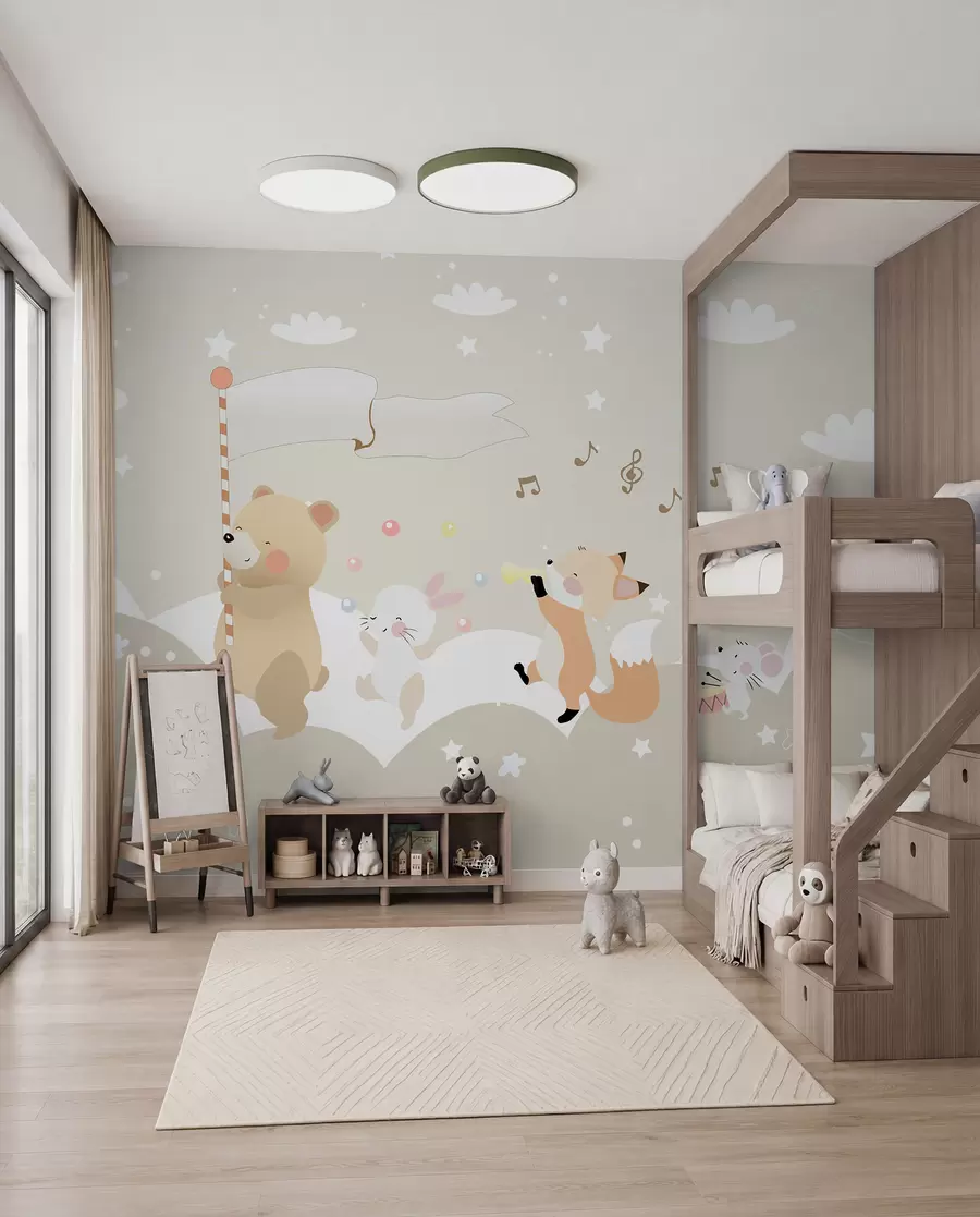 fotószőnyeg Tapéta design gyerekszobába aranyos állatokkal rózsaszín színekben u98969