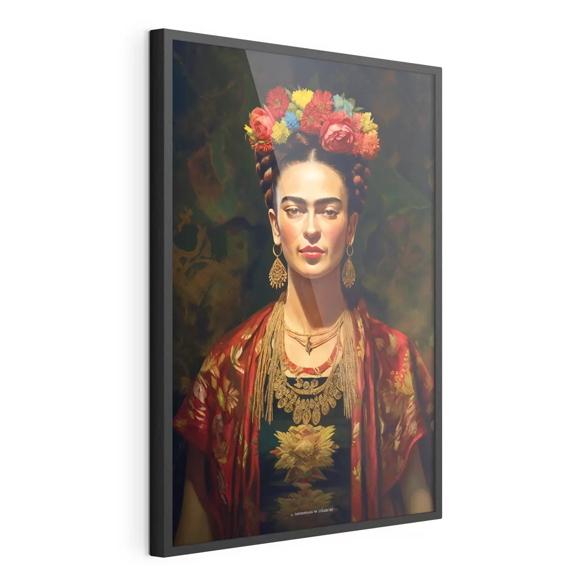 Plakát a sziklán Frida Kahlo egy vintage faliszőnyeg hátterén f32864