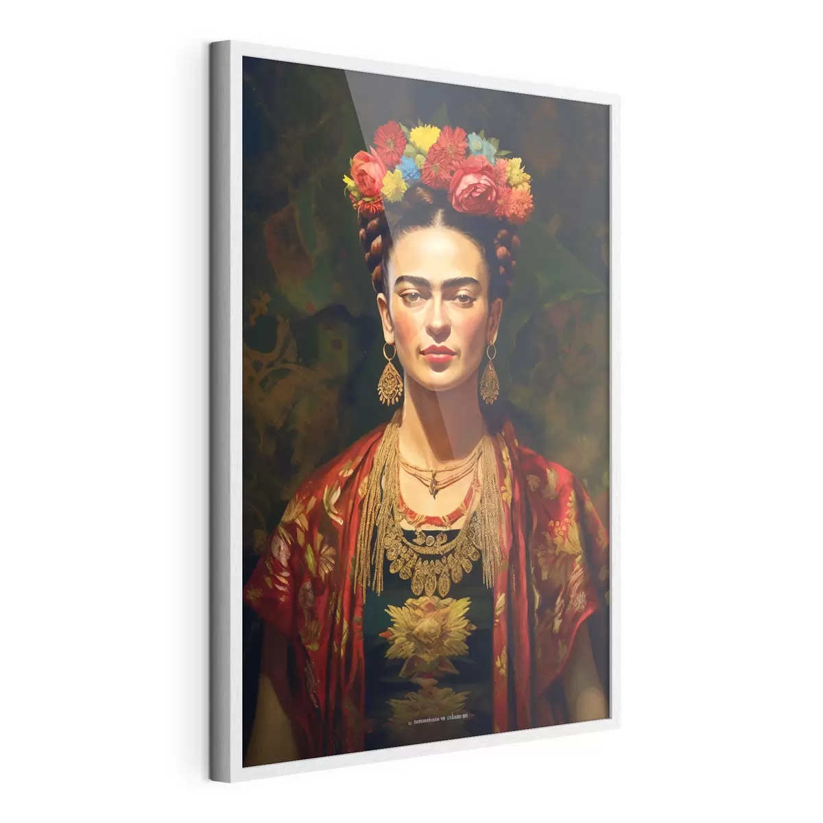 Plakát a sziklán Frida Kahlo egy vintage faliszőnyeg hátterén f32864