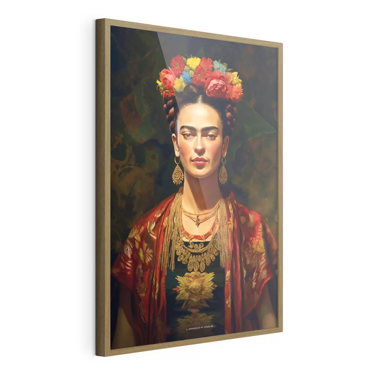 Plakát a sziklán Frida Kahlo egy vintage faliszőnyeg hátterén f32864