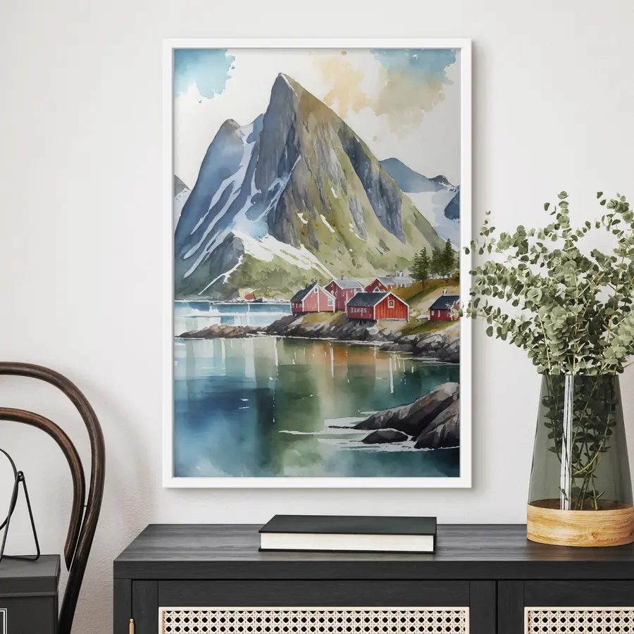 fotószőnyeg Norvégia, természet, akvarell, Lofoten-szigetek, Lofoten-szigetek f36685