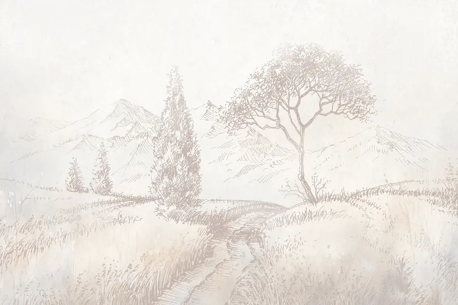 fotószőnyeg Toscana táj, fa, mező, minimalizmus, természetes bézs színek u99570